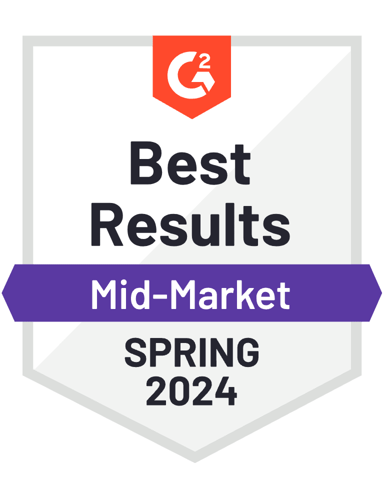 G2 Badge: Best Results, Mid-Market, Summer 2023